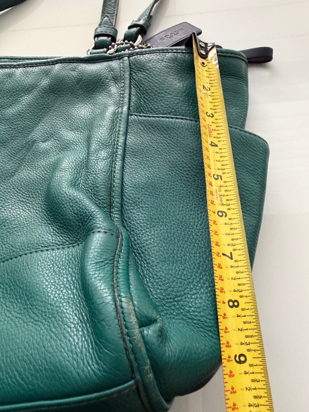 Coach Teal Pebbled Leather Park North South Tote Bag Hangtag Tassel - Picture 5 of 13